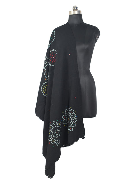 Bandhej [ Tie-Dye] Wool Fine Mirrorwork Shawl  - 2 Mtr Length   -  SKU : DB10C02B
