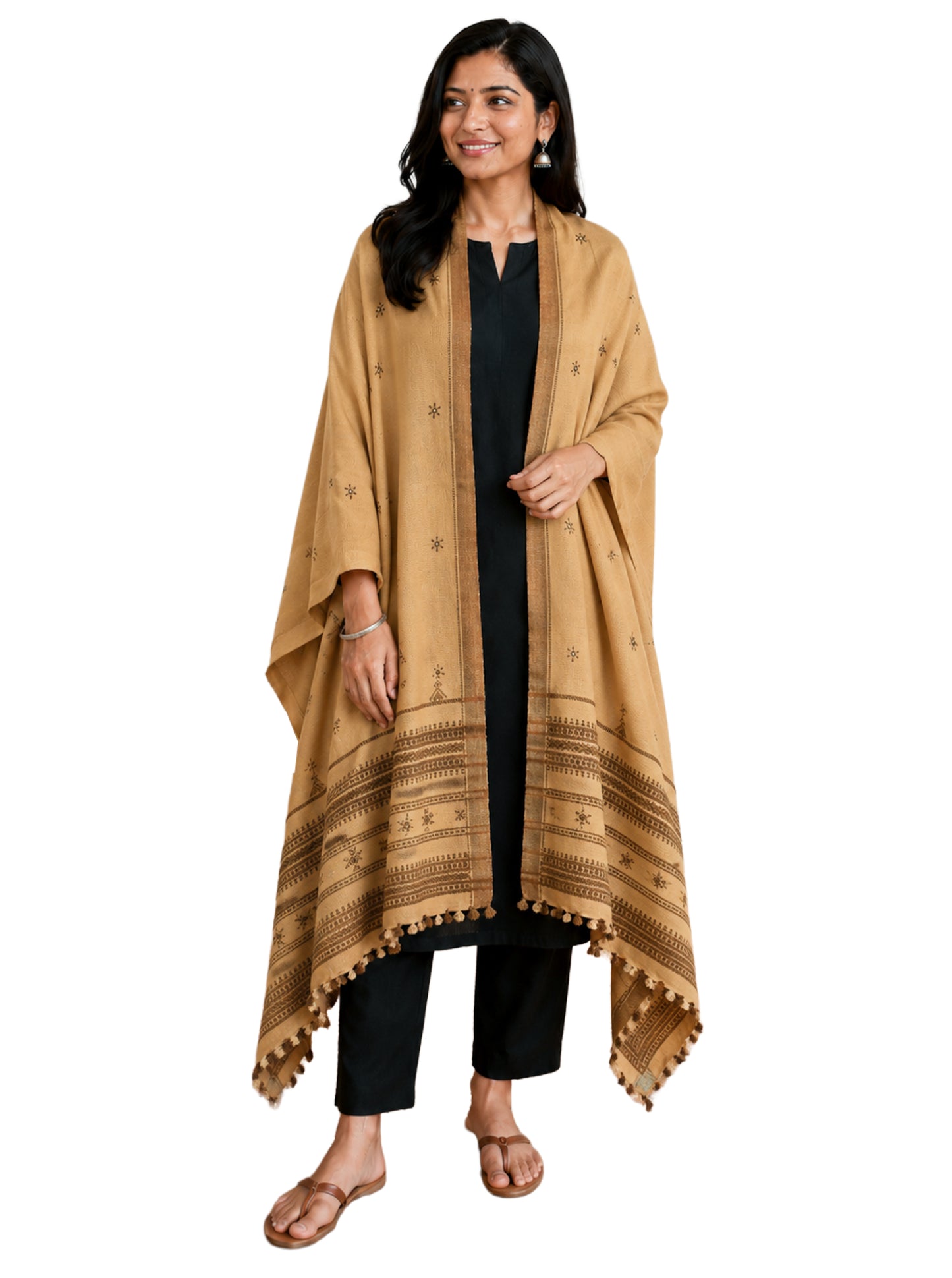 Plain Dyeing Wool Hand Woven Shawl  - 2 Mtr Length   -  SKU : DB13C01A