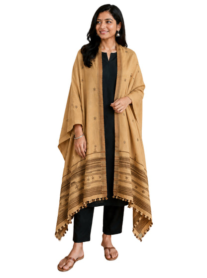 Plain Dyeing Wool Hand Woven Shawl  - 2 Mtr Length   -  SKU : DB13C01A