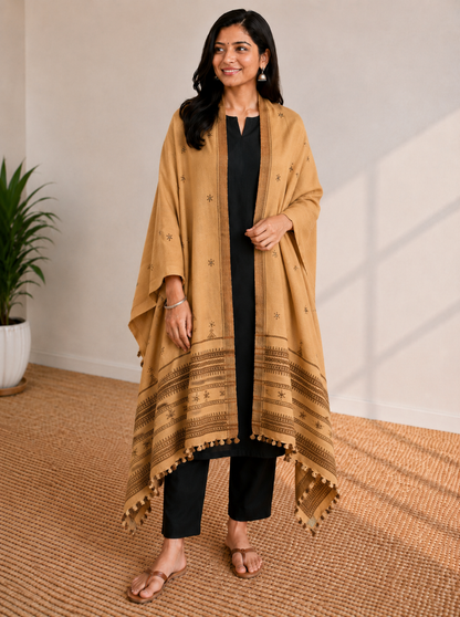 Plain Dyeing Wool Hand Woven Shawl  - 2 Mtr Length   -  SKU : DB13C01A