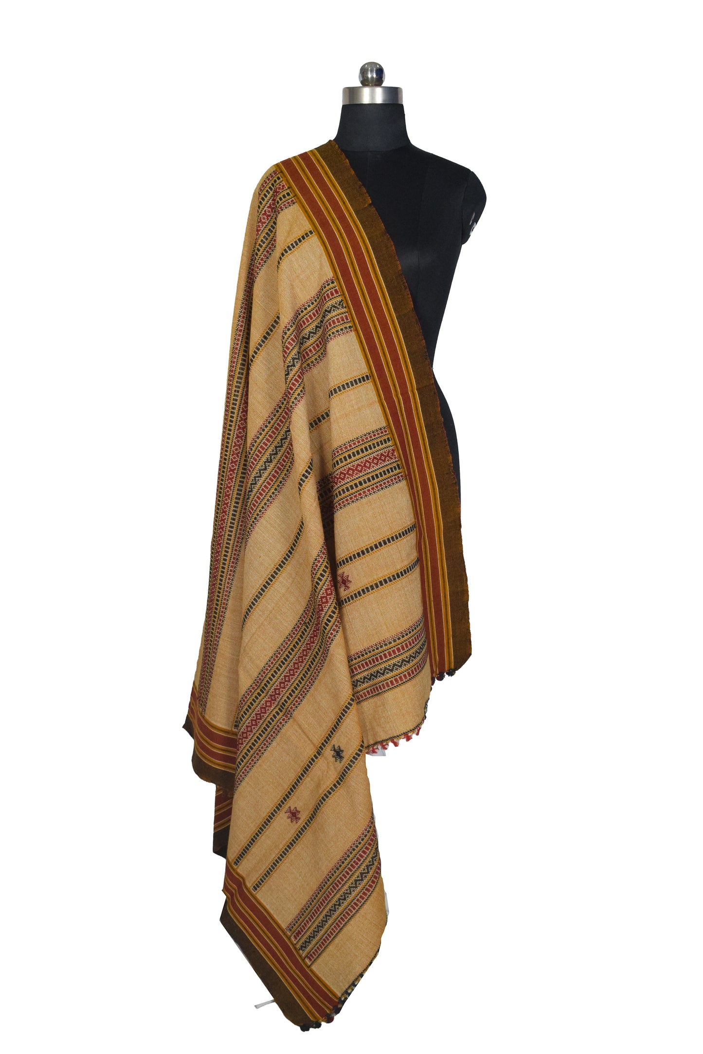 Weaving Design merino wool Hand Woven Shawl with Tassels - 2.15 Mtr Length    -  SKU : DB29C01B