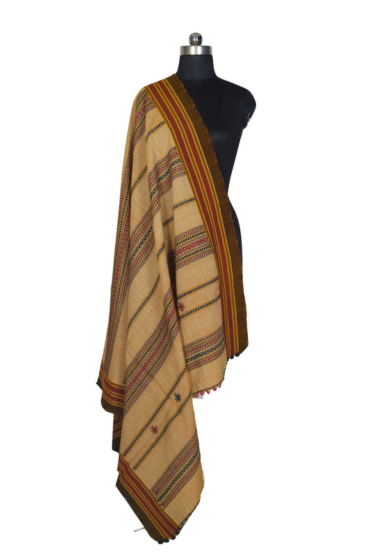 Weaving Design merino wool Hand Woven Shawl with Tassels - 2.15 Mtr Length    -  SKU : DB29C01B