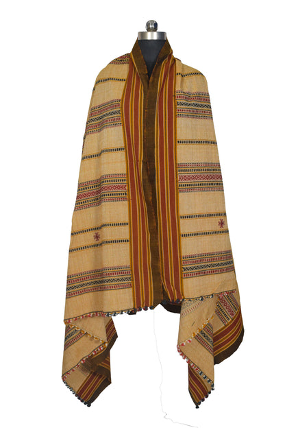 Weaving Design merino wool Hand Woven Shawl with Tassels - 2.15 Mtr Length    -  SKU : DB29C01B