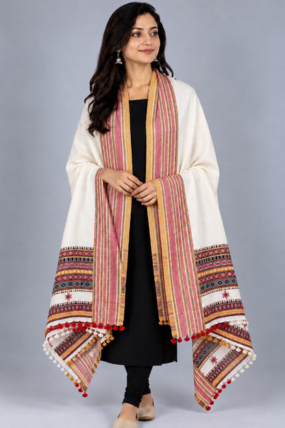 Machine Embroidery Wool Hand Woven Shawl  - 2.35 Mtr Length   -  SKU : RD01801A