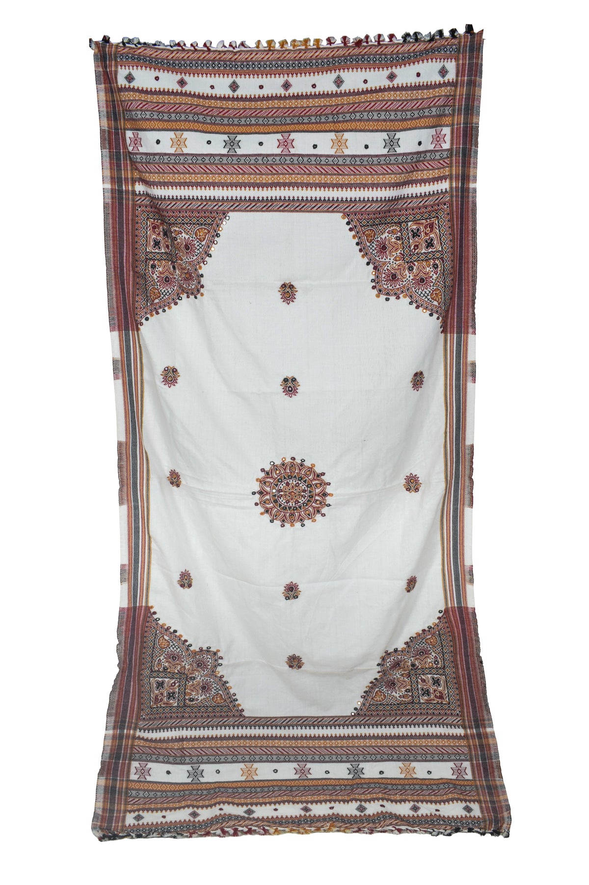 Machine Embroidery Wool Hand Woven Shawl  - 2 Mtr Length   -  SKU : RD01802A