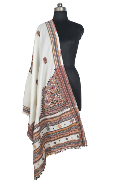Machine Embroidery Wool Hand Woven Shawl  - 2 Mtr Length   -  SKU : RD01802A