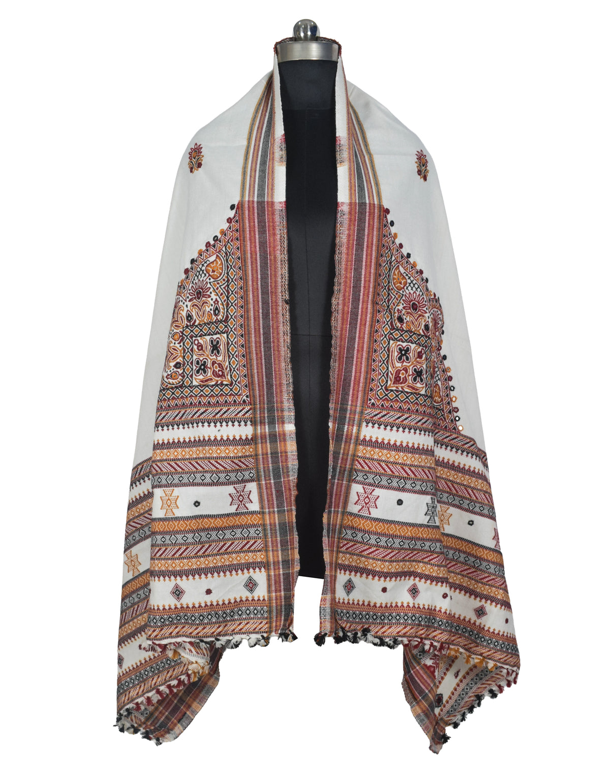 Machine Embroidery Wool Hand Woven Shawl  - 2 Mtr Length   -  SKU : RD01802A