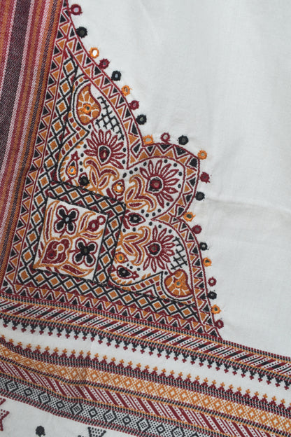 Machine Embroidery Wool Hand Woven Shawl  - 2 Mtr Length   -  SKU : RD01802A