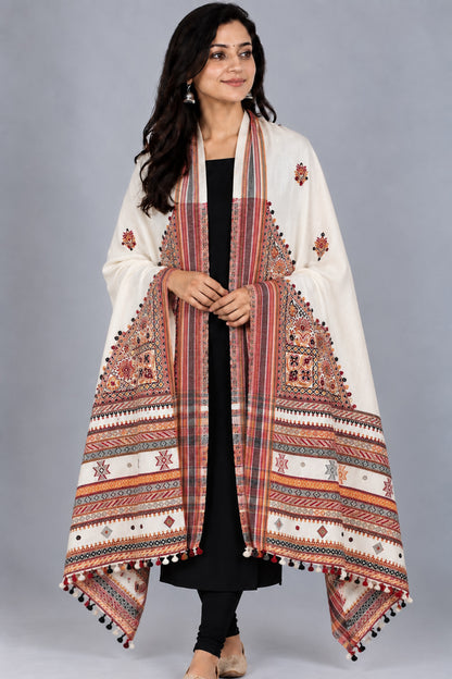 Machine Embroidery Wool Hand Woven Shawl  - 2 Mtr Length   -  SKU : RD01802A