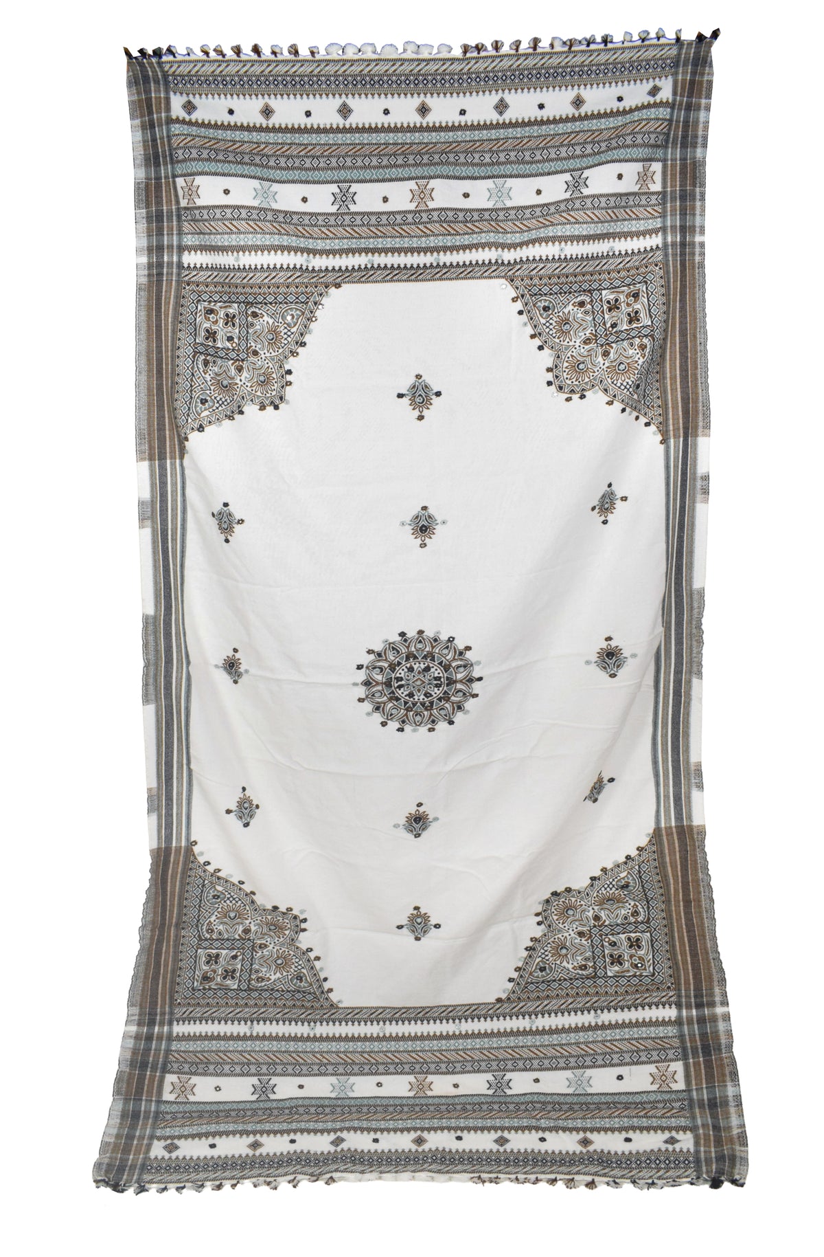 Machine Embroidery Wool Hand Woven Shawl  - 2 Mtr Length   -  SKU : RD01802B