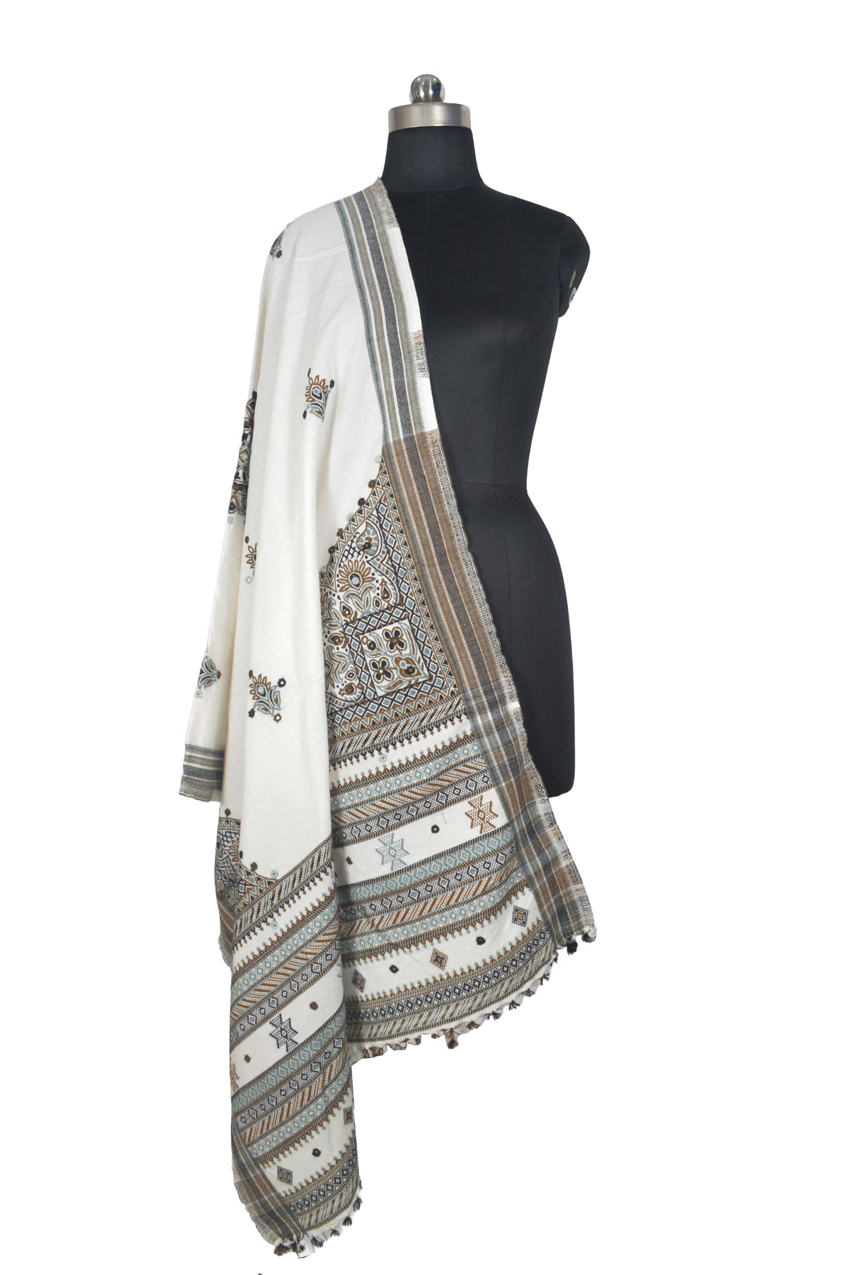 Machine Embroidery Wool Hand Woven Shawl  - 2 Mtr Length   -  SKU : RD01802B
