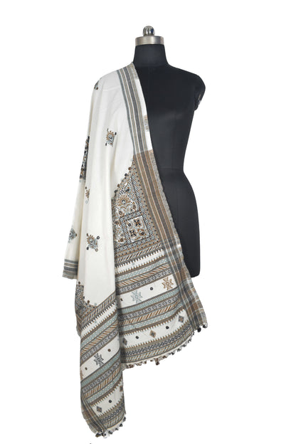 Machine Embroidery Wool Hand Woven Shawl  - 2 Mtr Length   -  SKU : RD01802B