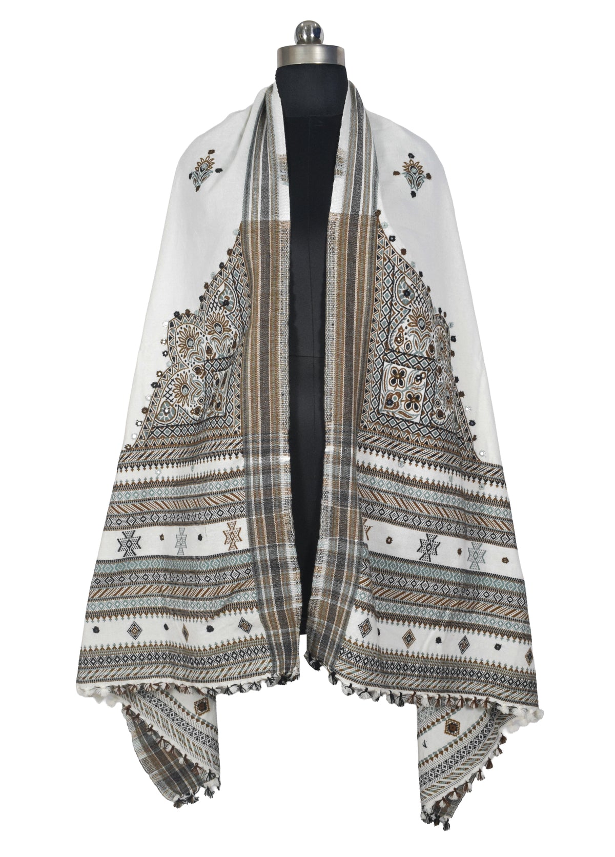Machine Embroidery Wool Hand Woven Shawl  - 2 Mtr Length   -  SKU : RD01802B