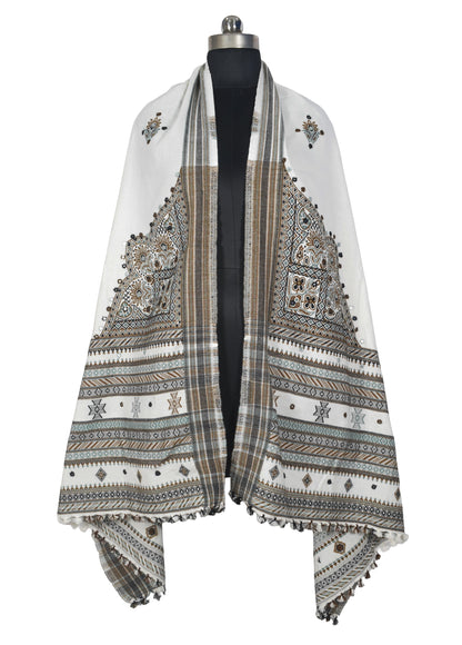 Machine Embroidery Wool Hand Woven Shawl  - 2 Mtr Length   -  SKU : RD01802B