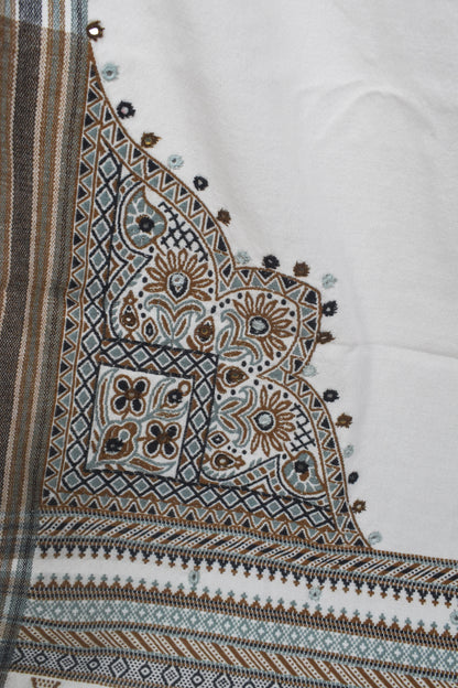 Machine Embroidery Wool Hand Woven Shawl  - 2 Mtr Length   -  SKU : RD01802B