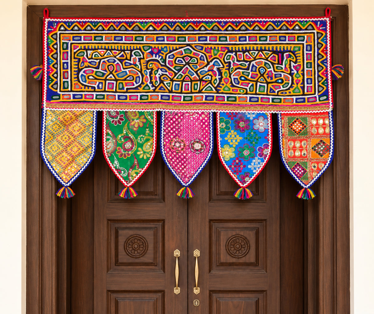 Rabari Work Cotton Hand Embroidered Mirror Work Toran  - 74 cms Length   -  SKU : SD27701A
