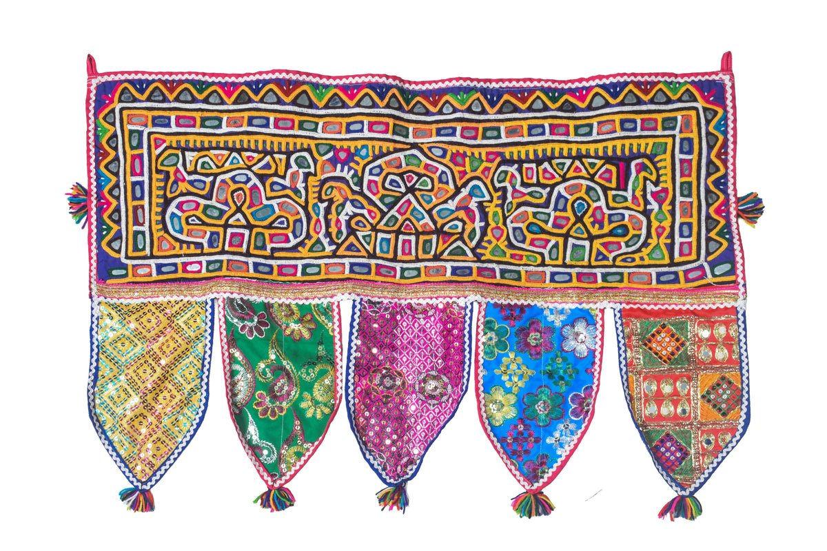 Rabari Work Cotton Hand Embroidered Mirror Work Toran  - 74 cms Length   -  SKU : SD27701A