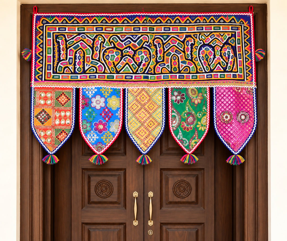 Rabari Work Cotton Hand Embroidered Mirror Work Toran  - 74 cms Length   -  SKU : SD27701B