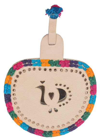 Leather Craft Punch Work Pure Leather Drop Shape Pure Leather Art Vanity Mirror  - 14 cms Length    -  SKU : 0001-BGMC