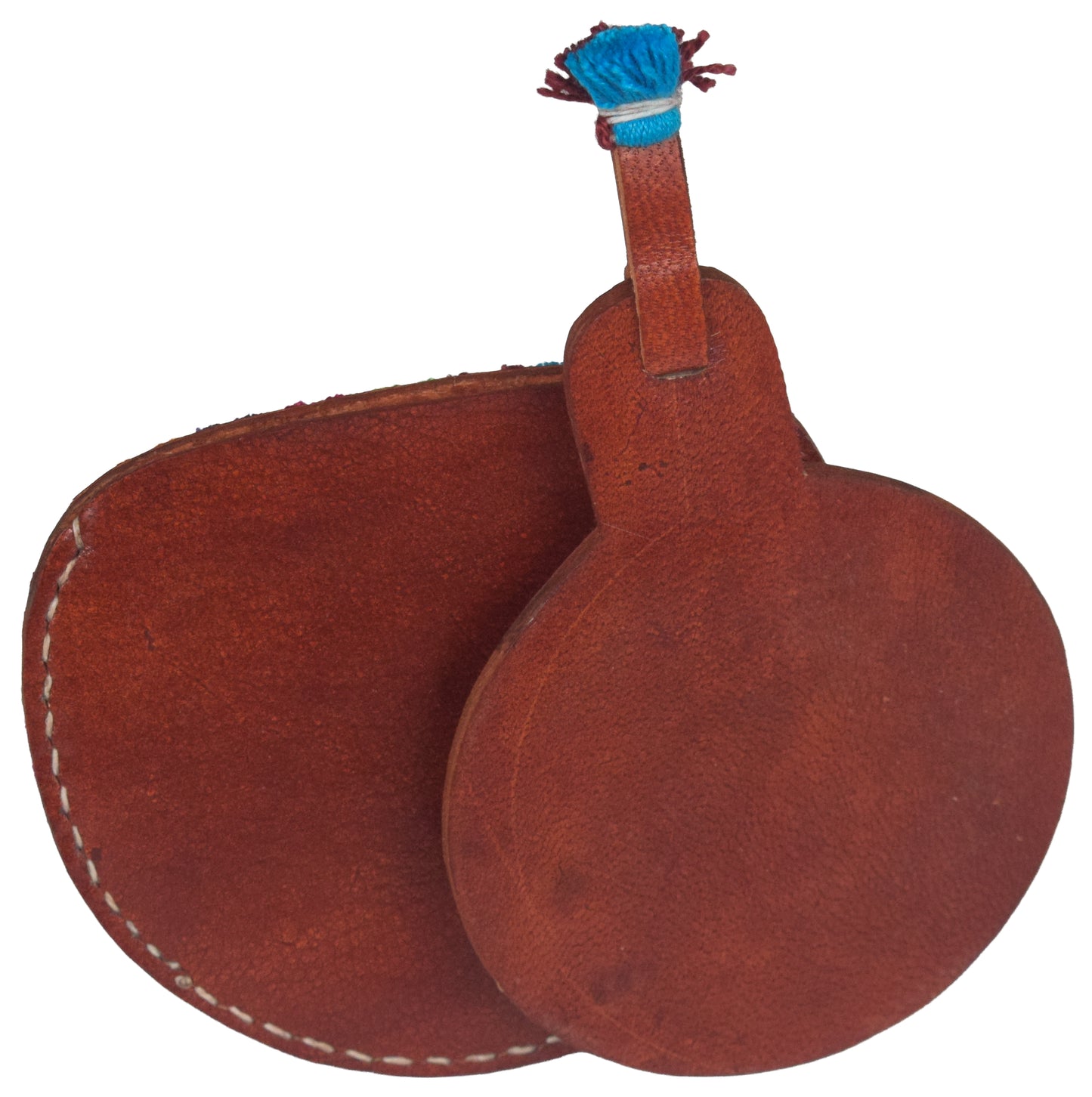 Leather Craft Punch Work Pure Leather Drop Shape Pure Leather Art Vanity Mirror  - 14 cms Length    -  SKU : 0001-BRMC