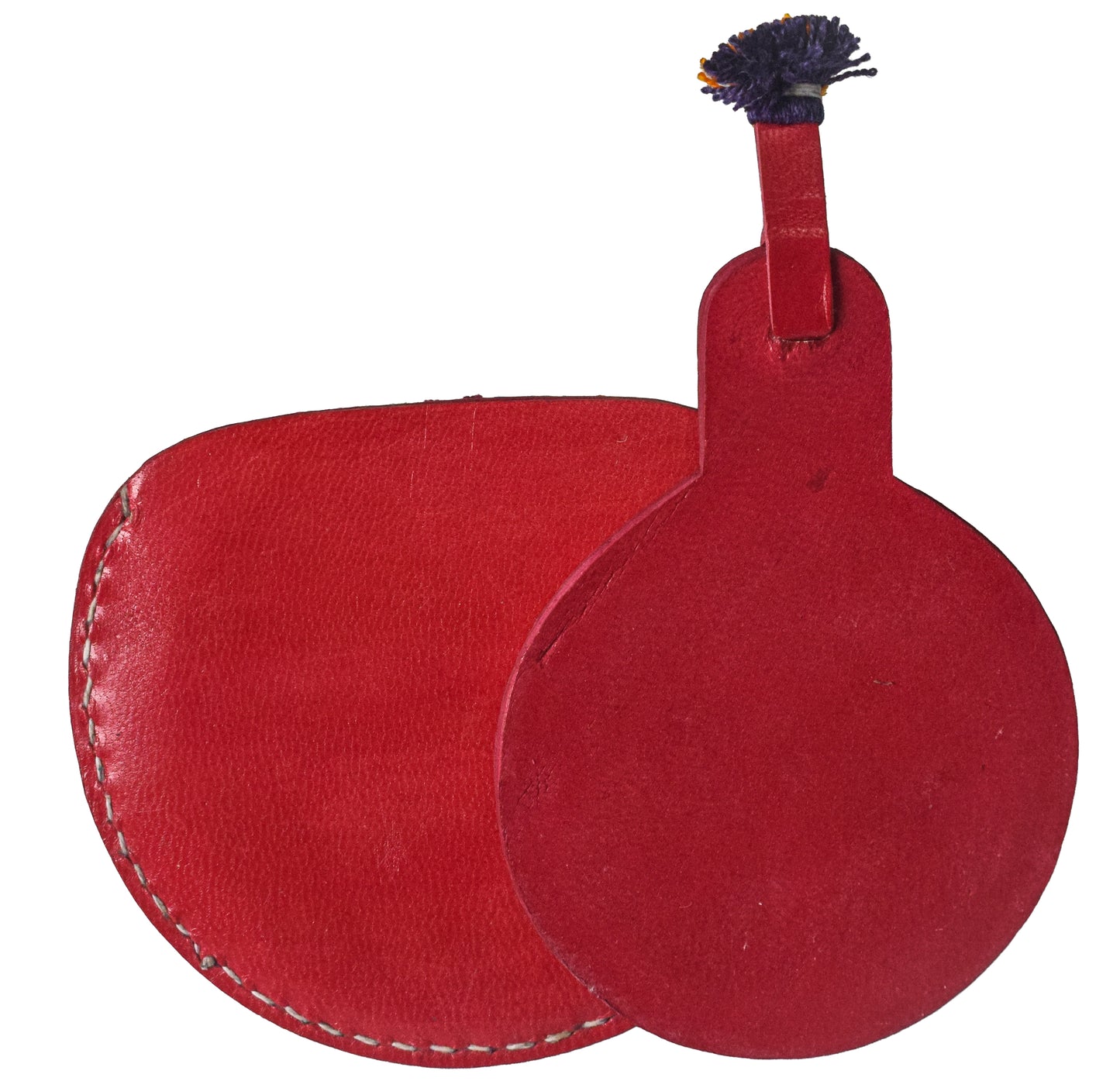 Leather Craft Punch Work Pure Leather Drop Shape Pure Leather Art Vanity Mirror  - 14 cms Length    -  SKU : 0001-MRMC