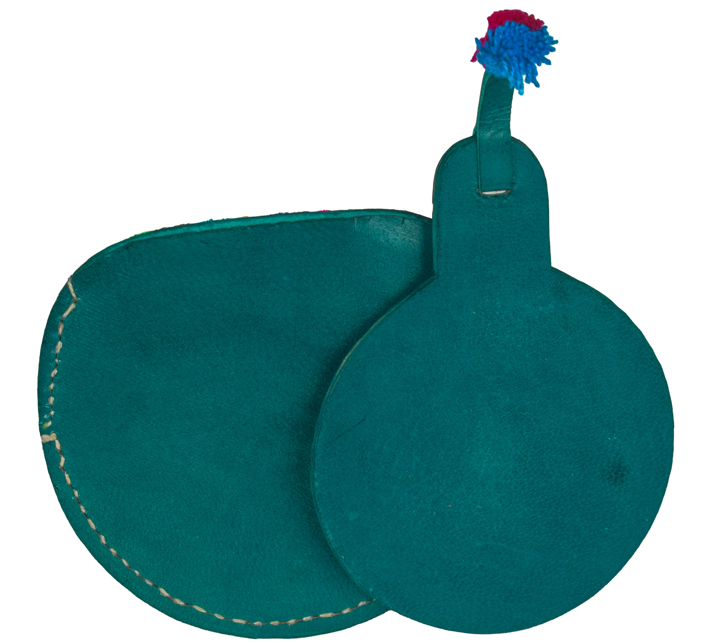 Leather Craft Punch Work Pure Leather Drop Shape Pure Leather Art Vanity Mirror  - 14 cms Length    -  SKU : 0001-SGMC