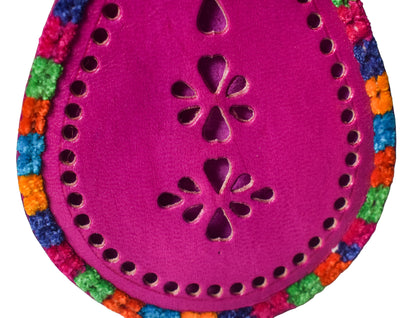 Leather Craft Punch Work Pure Leather Drop Shape Pure Leather Art Vanity Mirror  - 17 cms Length    -  SKU : 0002-PKMC