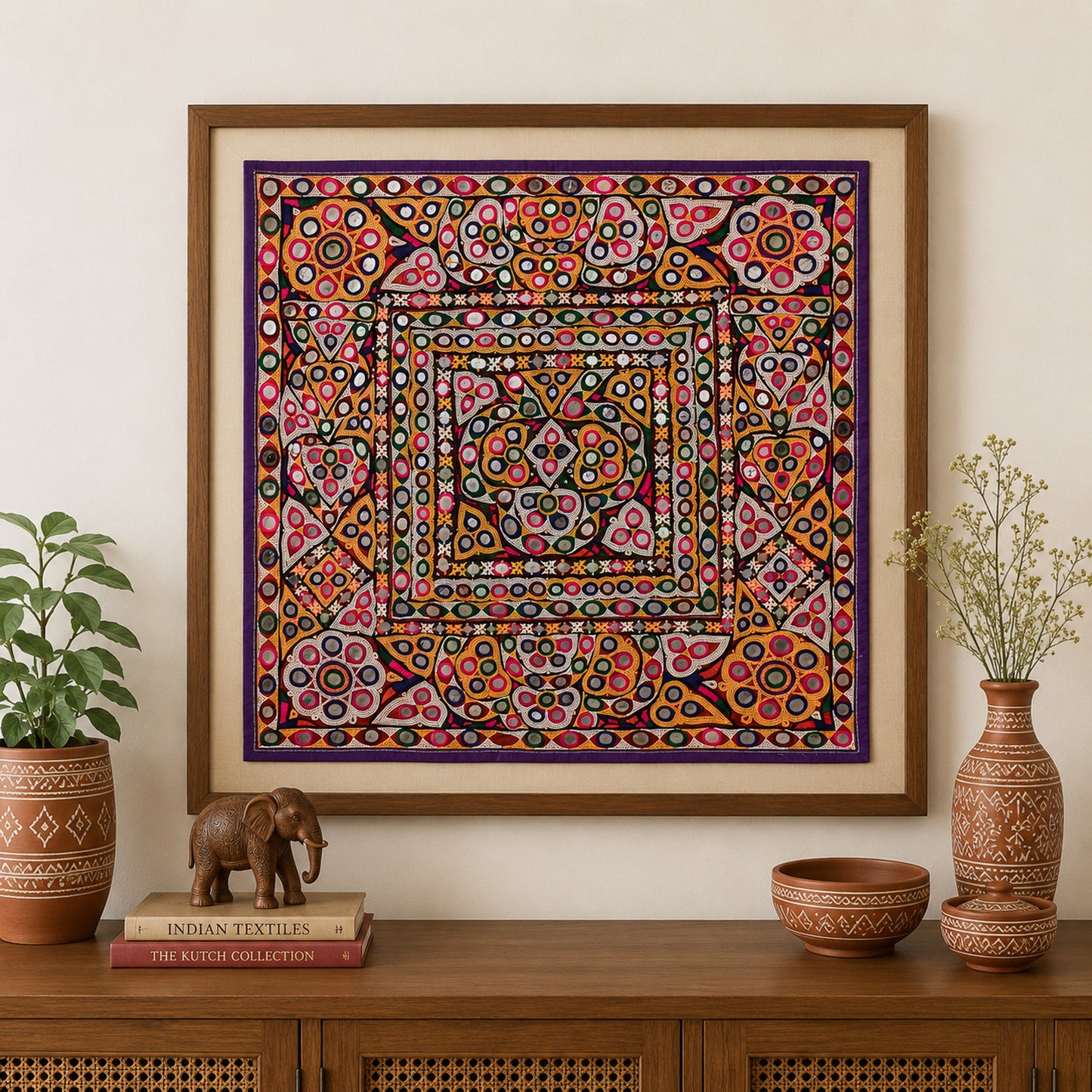 Ahir Work Cotton Fine Mirror and Threadwork Embroidery Wall Decoration    -  SKU: MC14B01A