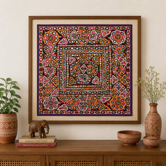 Ahir Work Cotton Fine Mirror and Threadwork Embroidery Wall Decoration    -  SKU: MC14B01A
