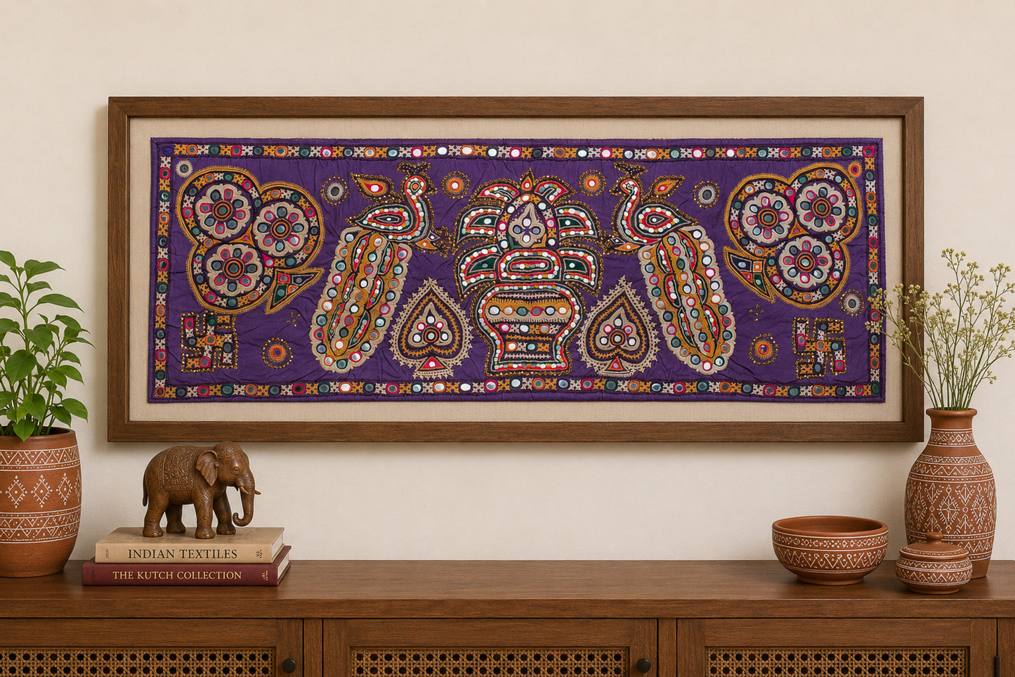 Ahir Work Cotton Antique Thread and Mirror Work Wall Decoration    -  SKU: AB14903A