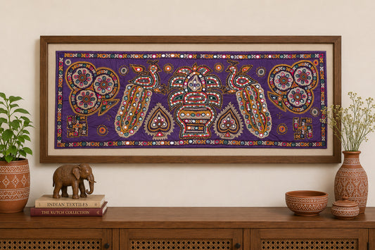 Ahir Work Cotton Antique Thread and Mirror Work Wall Decoration    -  SKU: AB14903A