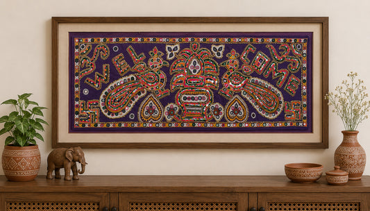 Ahir Work Cotton Antique Thread and Mirror Work Wall Decoration    -  SKU: AB14904A
