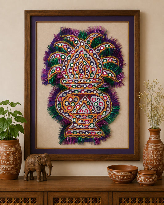 Ahir Work Cotton Fine Mirror and Threadwork Embroidery Wall Decoration    -  SKU: MP08602B