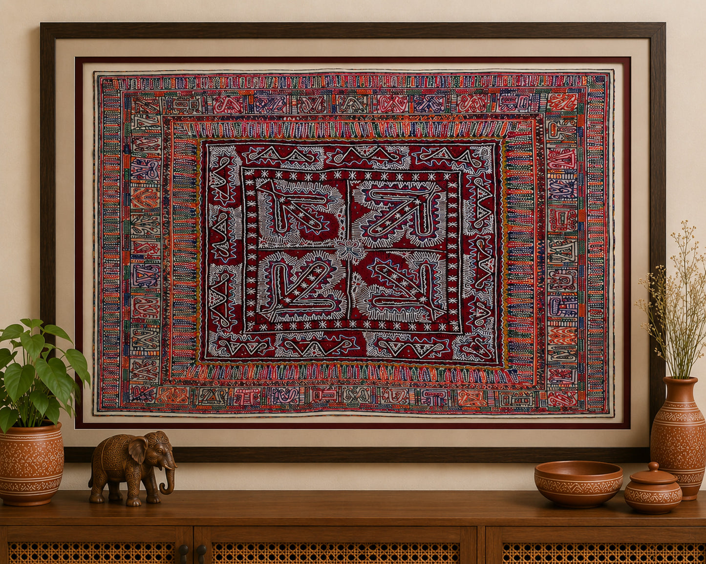 Rabari Work Cotton Hand Embroidered Mirror Work Wall Decoration  - 1.5 Mtr Length    -  SKU : VA23601A