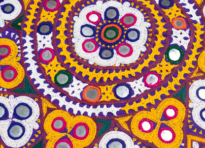 Ahir Work Cotton Fine Mirror and Threadwork Embroidery Wall Decoration    -  SKU: MD17401A