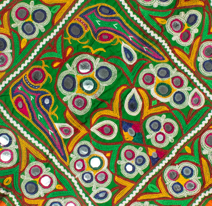 Ahir Work Cotton Fine Mirror and Threadwork Embroidery Wall Decoration    -  SKU: MD19404A