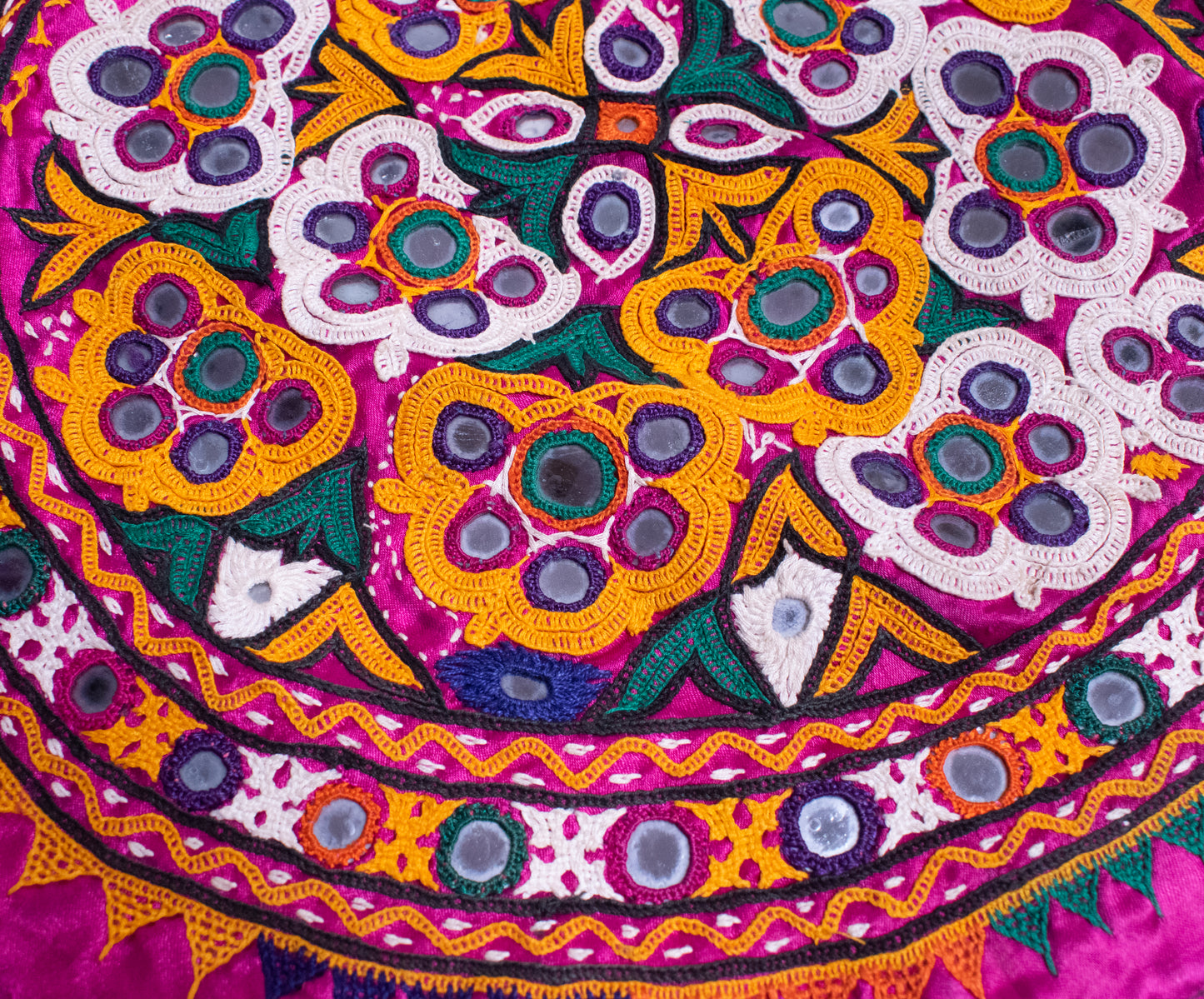 Ahir Work Cotton Fine Mirror and Threadwork Embroidery Wall Decoration    -  SKU: MD17406A