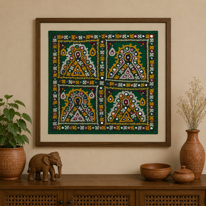 Ahir Work Cotton Fine Mirror and Threadwork Embroidery Wall Decoration    -  SKU: MD21404B