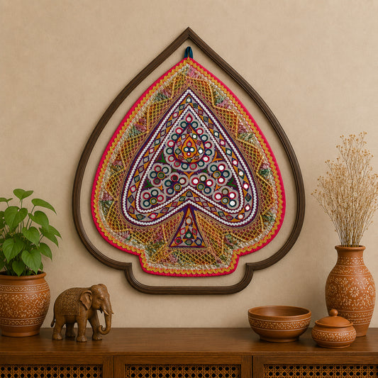 Ahir Work Cotton Fine Mirror and Threadwork Embroidery Wall Decoration    -  SKU: MD21405A