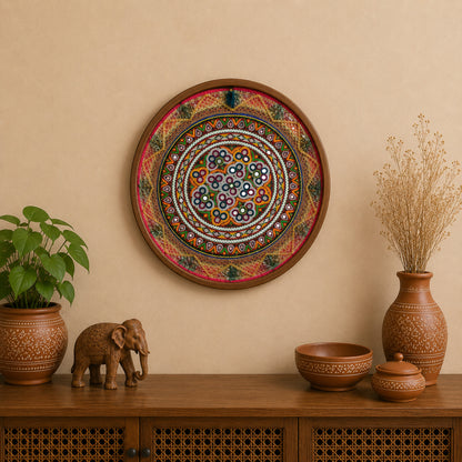Ahir Work Cotton Fine Mirror and Threadwork Embroidery Wall Decoration    -  SKU: MD21413A