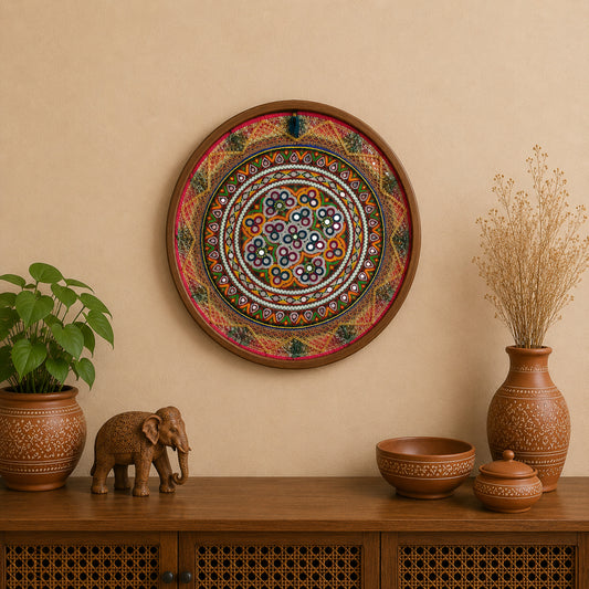 Ahir Work Cotton Fine Mirror and Threadwork Embroidery Wall Decoration    -  SKU: MD21413A