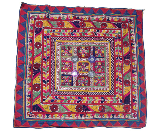 Hand Embroidery Cotton Small Mirror Work Wall Decoration  - 1 Mtr Length    -  SKU : VB03301A