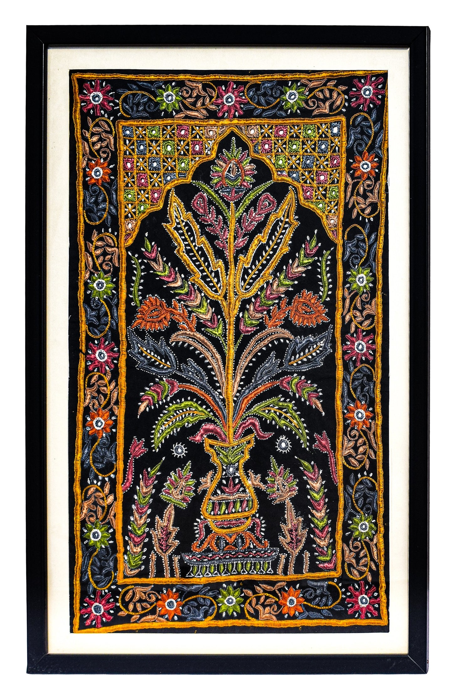 Pakko Work Cotton Hand Embroidered Fine Mirrorwork Wall Decoration  - 54 cms Length    -  SKU : AB09701A