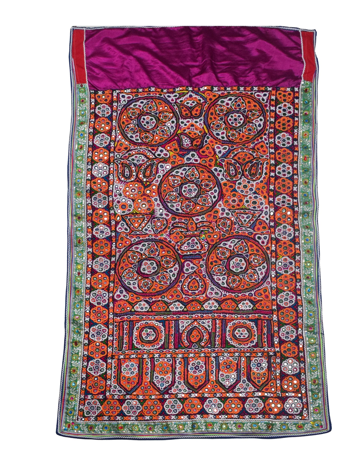 Ahir Work Cotton Hand Embroidered Fine Mirrorwork Wall Decoration  - 1.4 Mtr Length    -  SKU : MD08701A