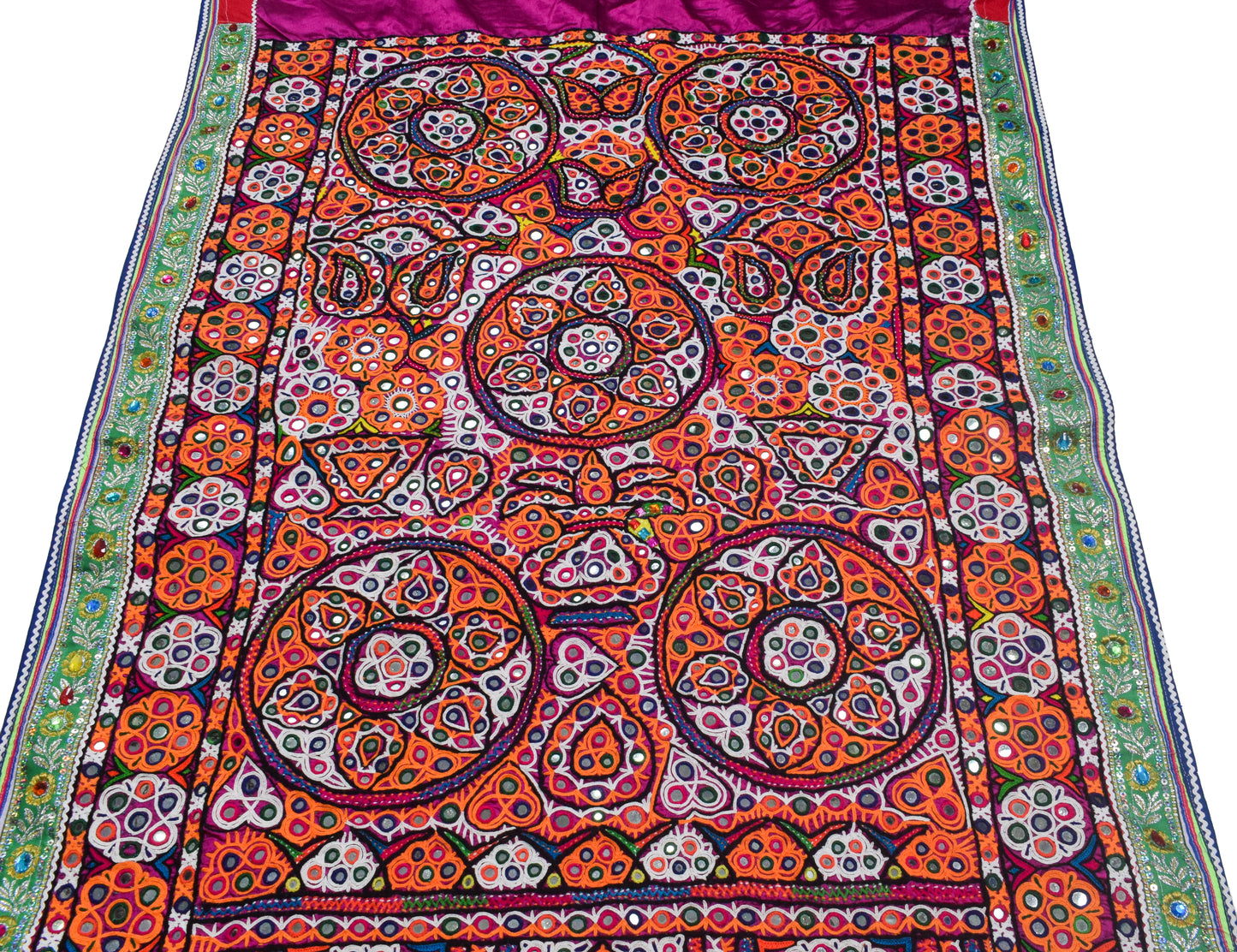 Ahir Work Cotton Hand Embroidered Fine Mirrorwork Wall Decoration  - 1.4 Mtr Length    -  SKU : MD08701A