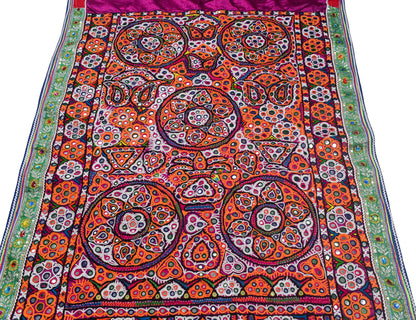 Ahir Work Cotton Hand Embroidered Fine Mirrorwork Wall Decoration  - 1.4 Mtr Length    -  SKU : MD08701A