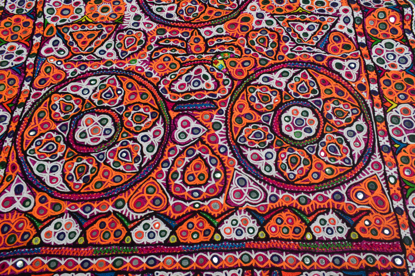 Ahir Work Cotton Hand Embroidered Fine Mirrorwork Wall Decoration  - 1.4 Mtr Length    -  SKU : MD08701A