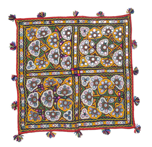 Ahir Work Cotton Hand Embroidered Mirror Work Wall Decoration  - 52 cms Length   -  SKU : VS25501A