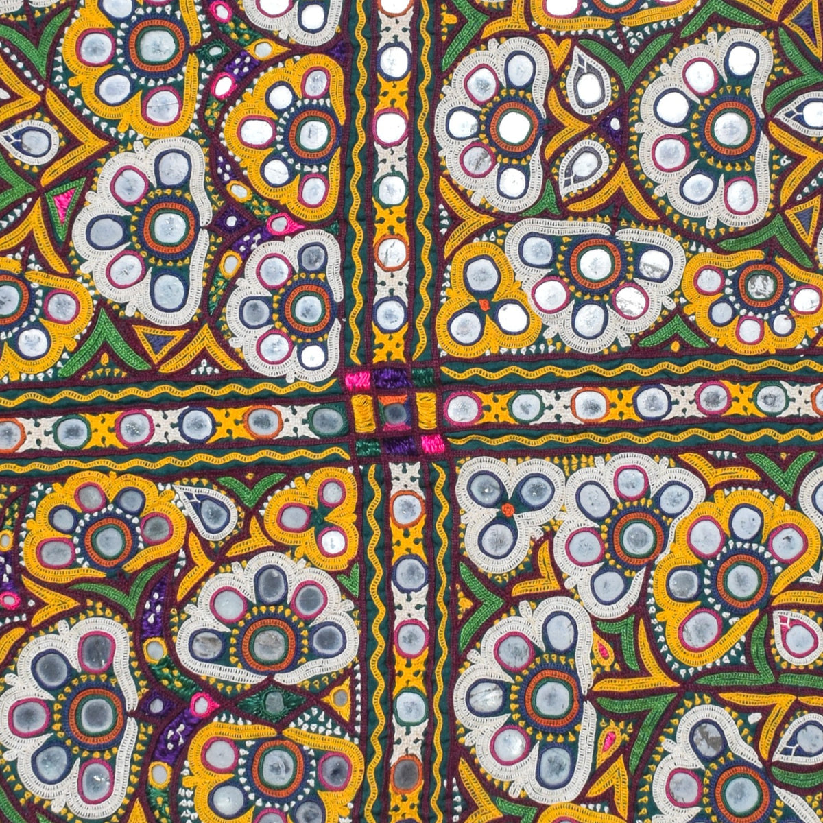 Ahir Work Cotton Hand Embroidered Mirror Work Wall Decoration  - 52 cms Length   -  SKU : VS25501A