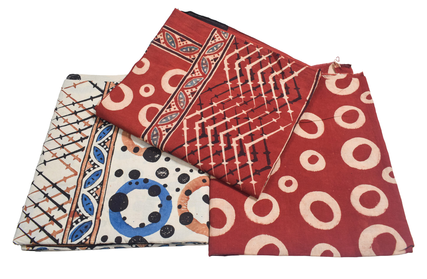 Ajrakh Cotton Natural Dye Three Colour Print | 3 Kam | Hand Block Print Dress Material with 44 Inch wide Dupatta - 2.5 Mt Top   -  SKU : AI03701L